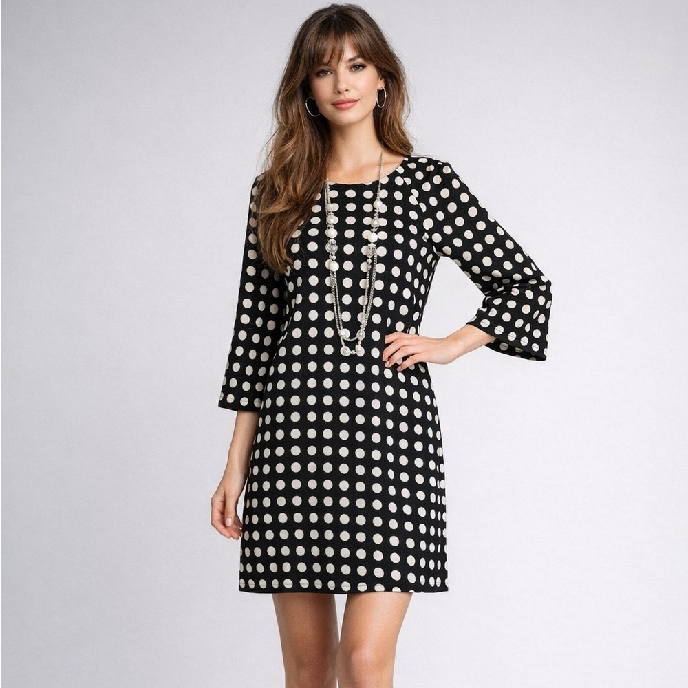 Anthropologie Lili Wang Black and White Polka Dot Dress Mod Retro Vintage 60s S